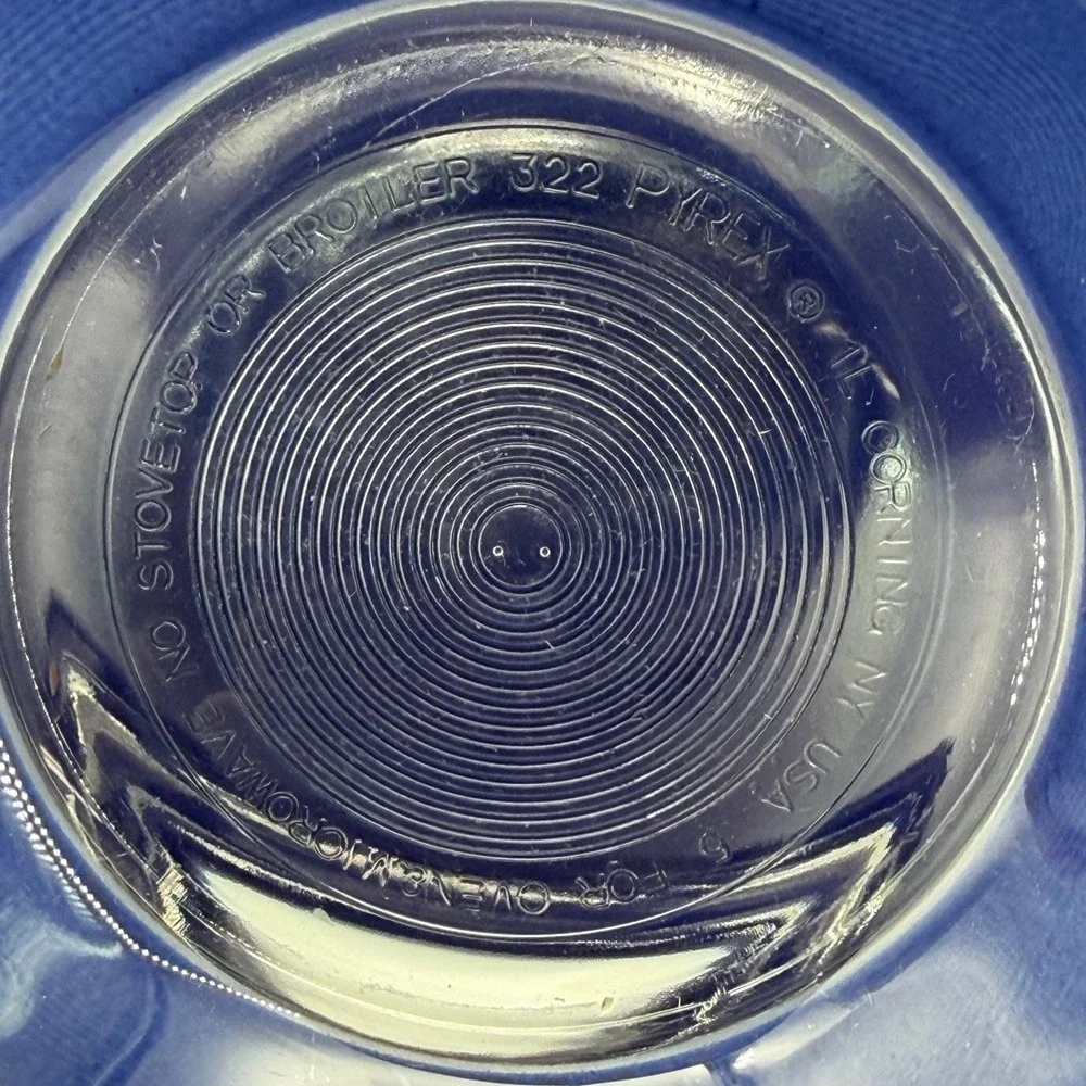 Set of 3 Vintage PYREX Blue Glass Nesting Mixing Bowls Clear Bottoms 322 323 325
